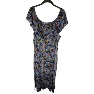 Slinky Brand Ruffle Maxi Dress Paisley Size 3x Boho Summer Vacation Spring Break